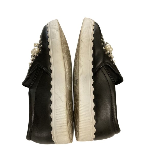 Bamboo women's size 7.5 Black Slip-On Pearl Stud Embellishments Sneakers shoes - Picture 6 of 8